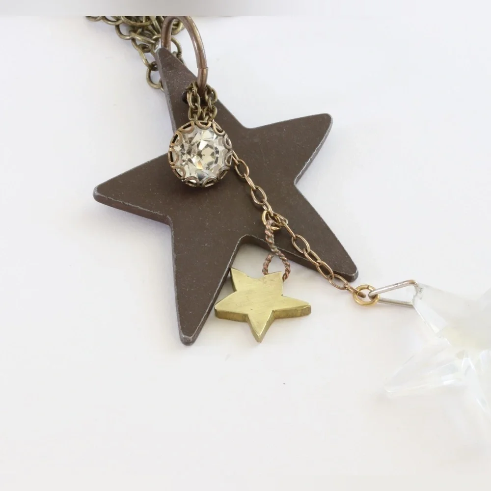 Handmade Bronze Star Statement Necklace | Brass Star Accent | Adjustable 31” - Picture 4 of 7